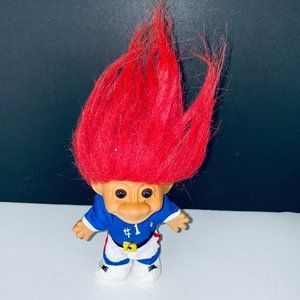 Russ Troll Doll Red Hair #1 Jersey Sports Player Blue White Outfit Toy Figure